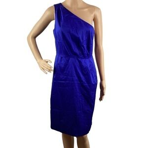 J.Crew Factory One Shoulder Dress Size 8 Blue Cotton